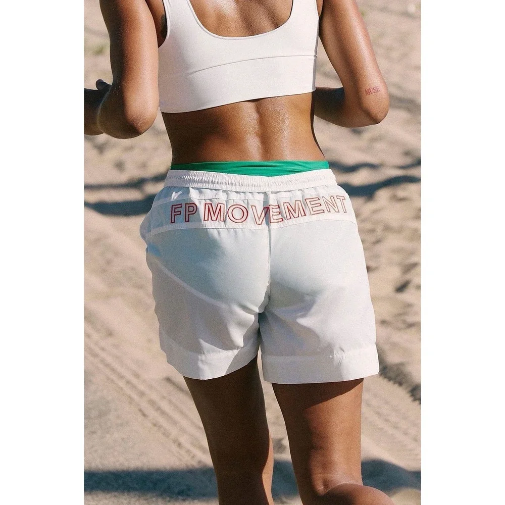 NWT Free People Movement Look Back At It Athletic Logo Shorts XL White Relaxed